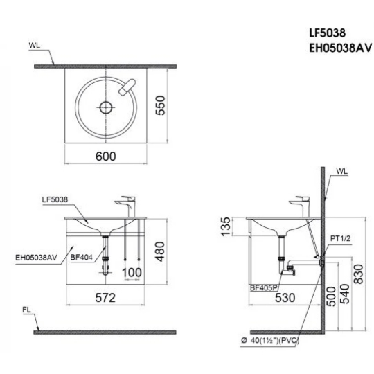 Bộ Tủ Lavabo Caesar Treo Tường LF5038/EH05038AV