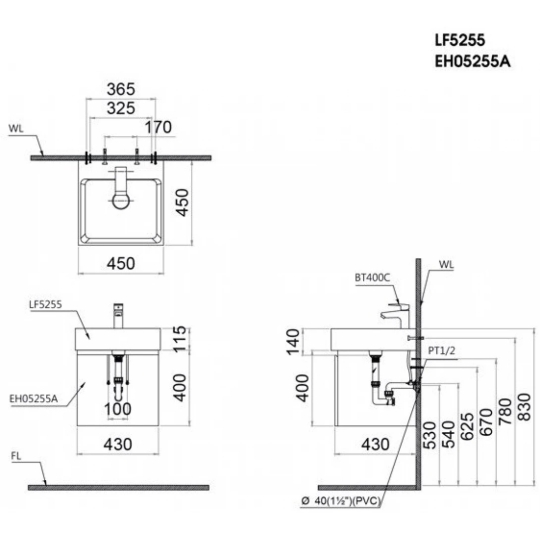 Bộ Tủ Lavabo Caesar LF5255/EH05255ATGV Xám Đậm