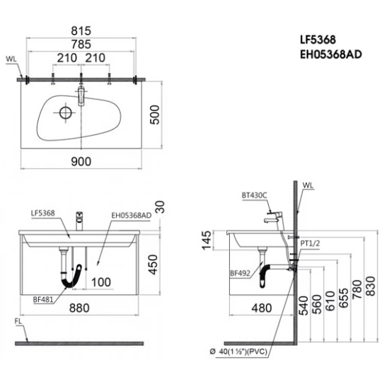 Bộ Tủ Lavabo Caesar LF5368/EH05368ADV