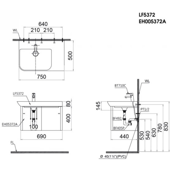 Bộ Tủ Lavabo Caesar LF5372/EH05372AV