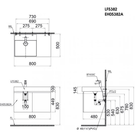 Bộ Tủ Lavabo Caesar Treo Tường LF5382/EH05382AV