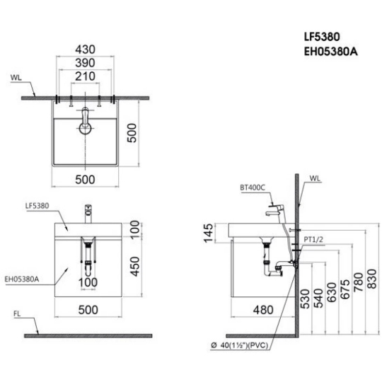 Bộ Tủ Lavabo Caesar Treo Tường LF5380/EH05380AV