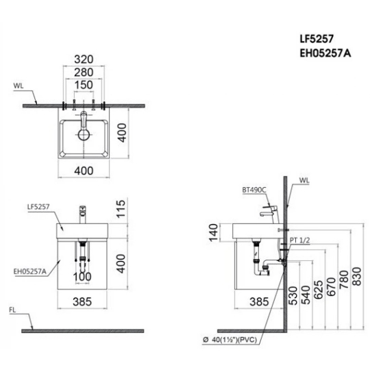 Bộ Tủ Lavabo Caesar LF5257/EH05257AV