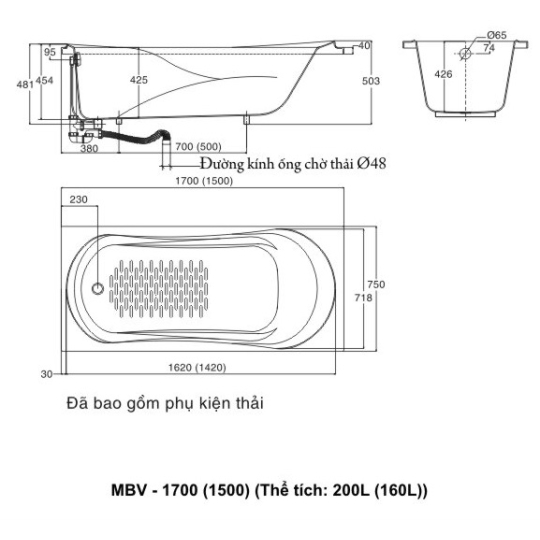 Bồn Tắm Xây Inax MBV-1500 Galaxy 1.5M