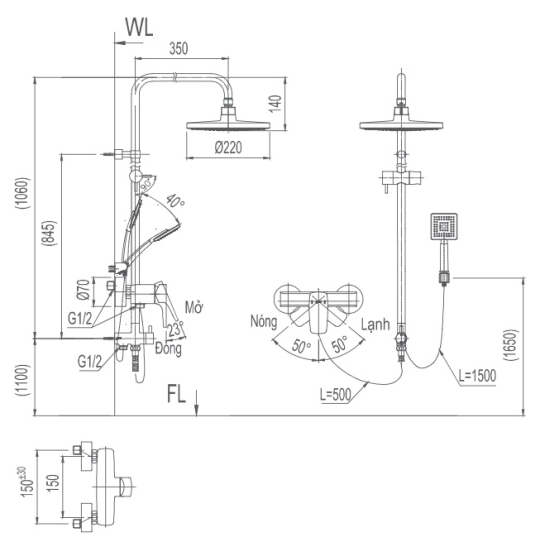 Vòi Cây Sen Tắm Inax BFV-50S Nóng Lạnh