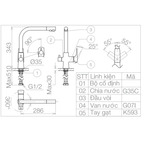 Vòi Bếp Viglacera VG713 Nóng Lạnh
