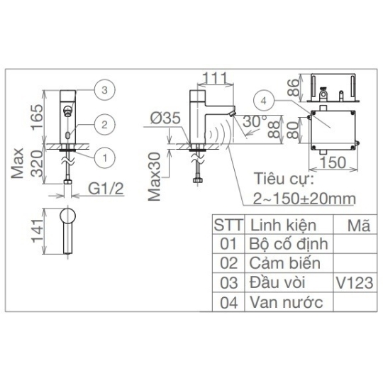 Vòi Lavabo Viglacera VG1023 Cảm Ứng Pin