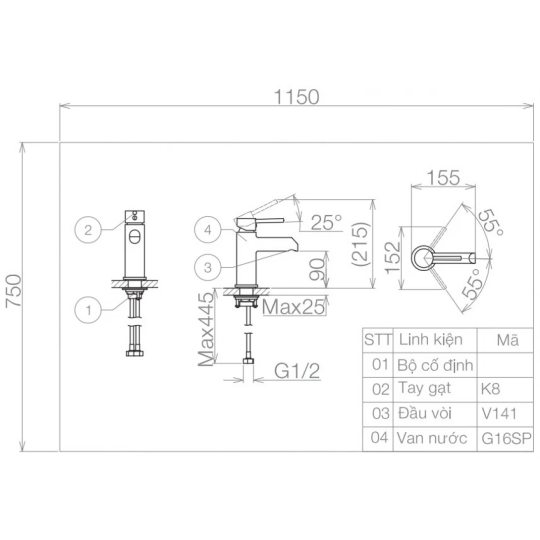 Vòi Chậu Rửa Măt Lavabo Viglacera VG141 Nóng Lạnh