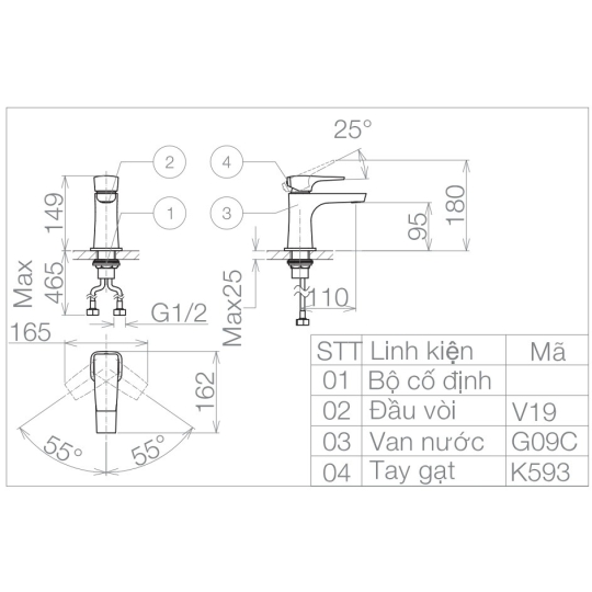 Vòi Lavabo Viglacera VG143 Nóng Lạnh