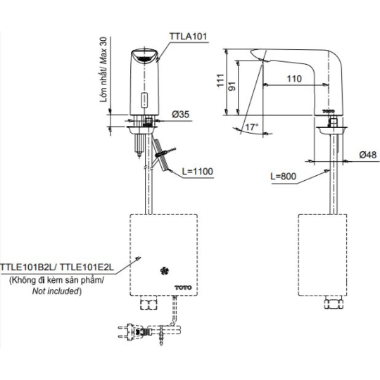 Vòi Cảm Ứng Lavabo TOTO TTLA101/TTLE101E2L/HAP004A