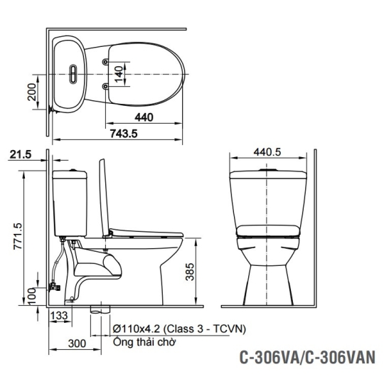 Bồn Cầu INAX C-306VAN (C306VAN)2 Khối Nắp Êm