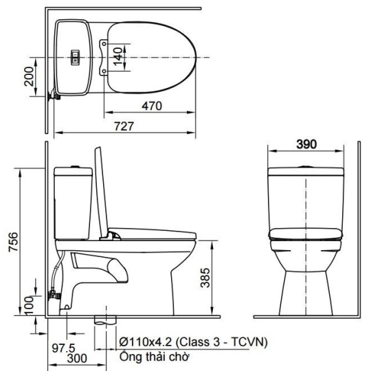 Bồn Cầu INAX AC-504VAN-2 2 Khối Aqua Ceramic