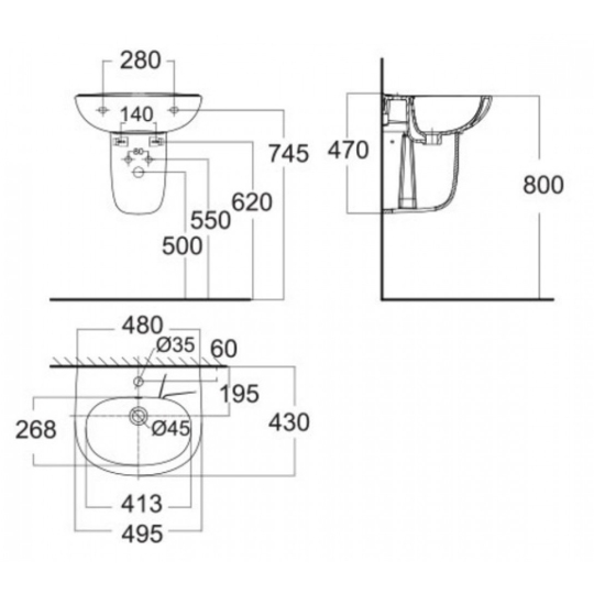 Chậu Rửa Treo Tường Lavabo American Standard VF-0947/VF-0741 Codie