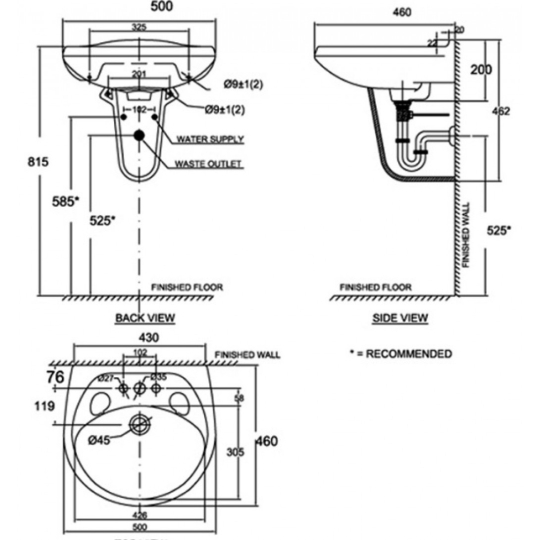Chậu Rửa Treo Tường American Standard VF-0969/VF-0912 Casablanca 