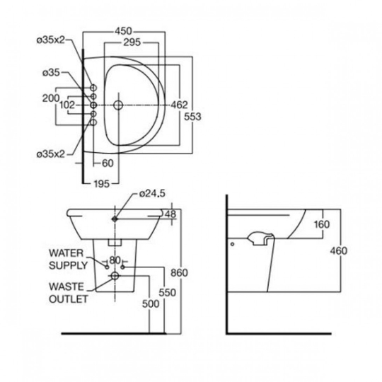 Lavabo Treo Tường American Standard 0953-WT/0712-WT Neo Modern
