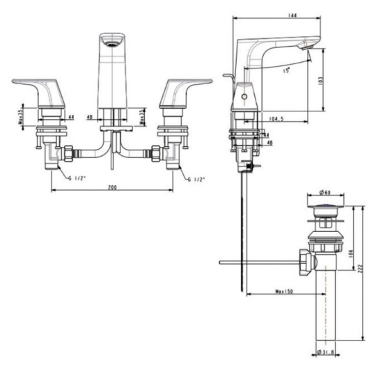 Vòi Lavabo Nóng Lạnh 3 Lỗ American Standard WF-1703 Signature 