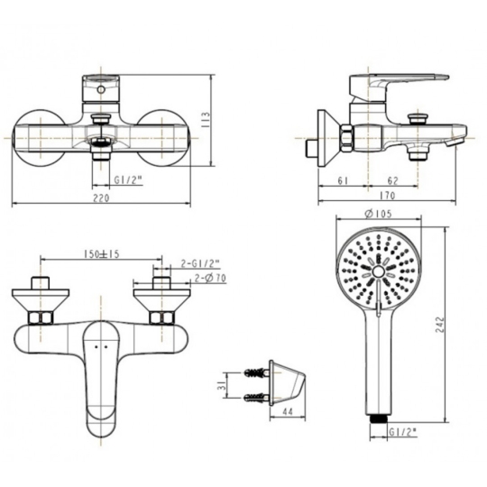Vòi Sen Tắm Nóng Lạnh American Standard WF-B211 Simplica
